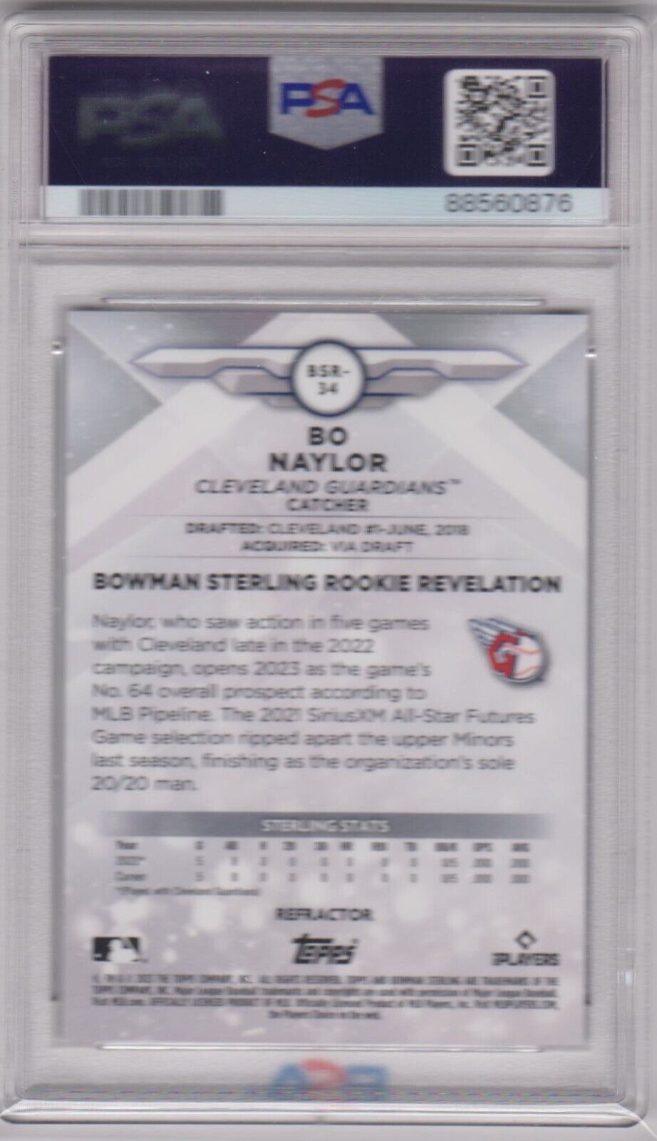 BO NAYLOR 2023 Bowman Sterling Refractor RC Rookie PSA 10 GEM MINT - GUARDIANS