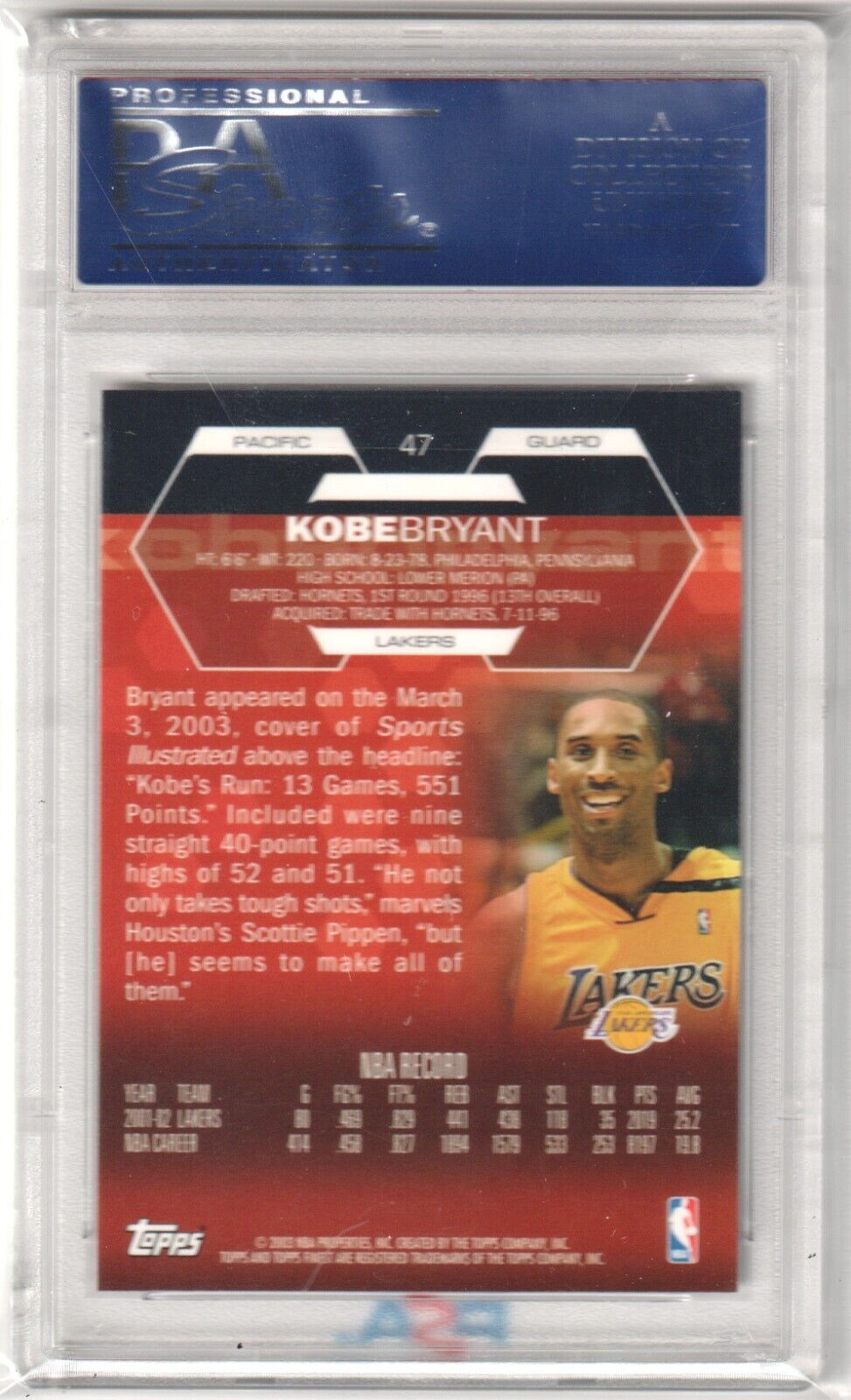 KOBE BRYANT 2002-03 Topps Finest #47 Graded PSA 10 GEM MINT - LAKERS