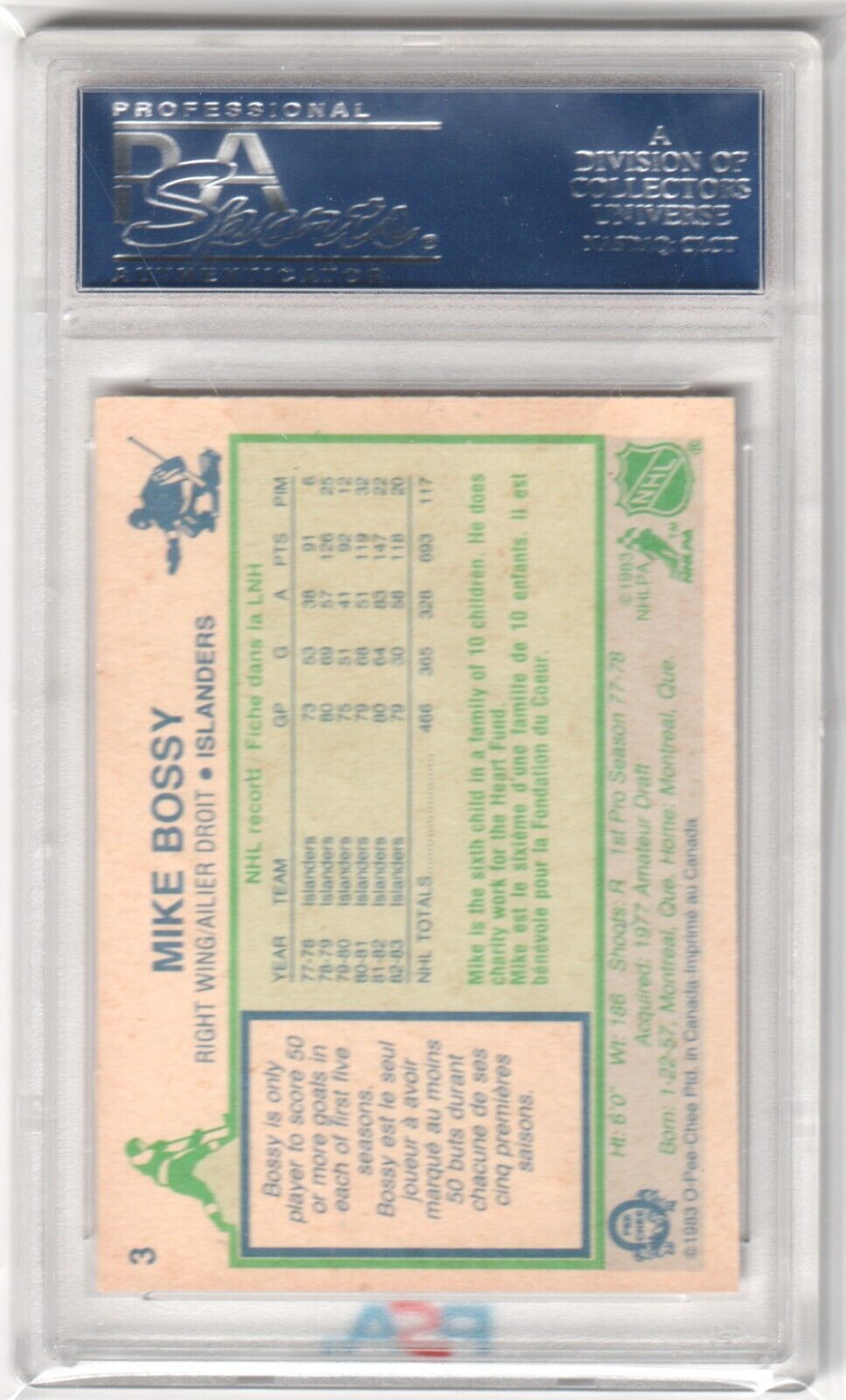 MIKE BOSSY 1983-84 O-PEE-CHEE #3 PSA 9 MINT - ISLANDERS