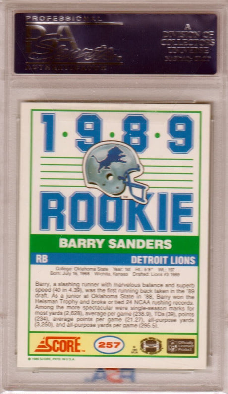 BARRY SANDERS 1989 Score RC Rookie #257 PSA 8 NM-MT - LIONS