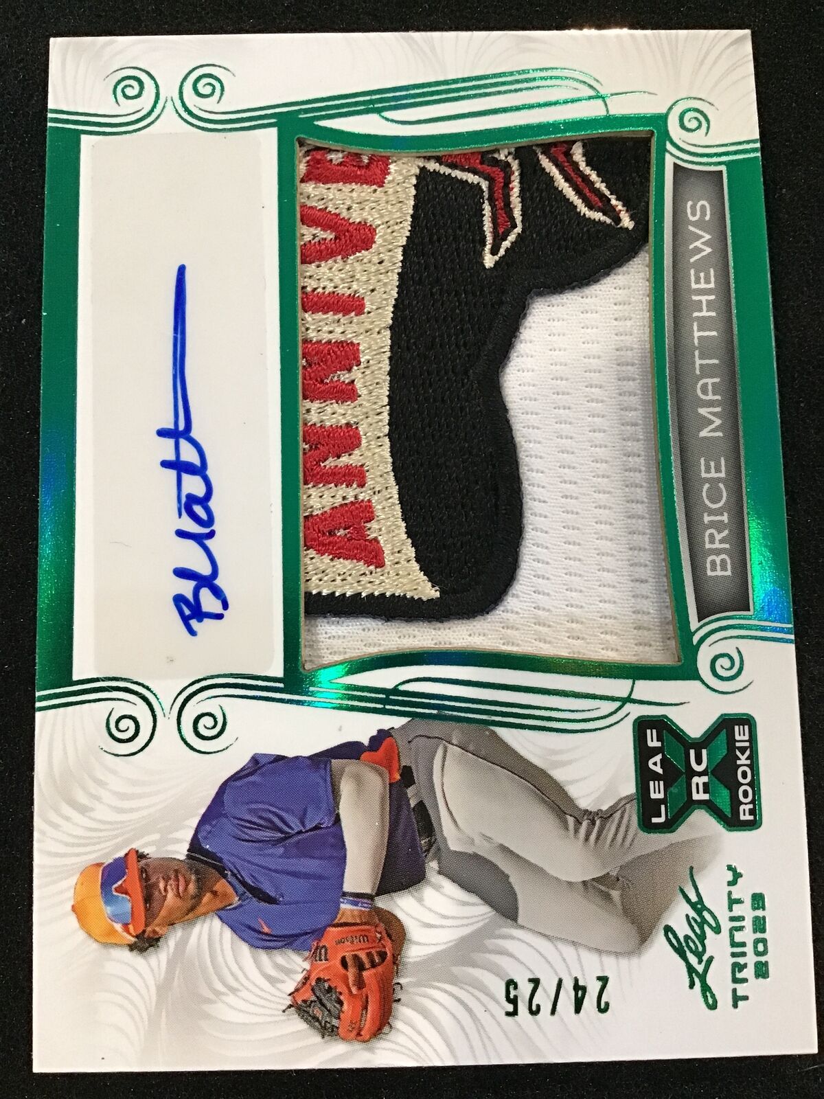 Brice Matthews 2023 Leaf Trinity CA-BM2 Green RC Patch Auto /25 SSP Phillies