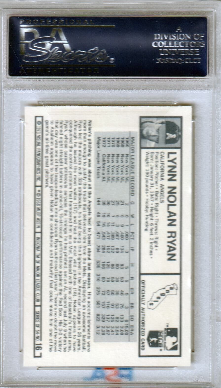 NOLAN RYAN 1973 Kellogg's Pro Super Stars #16 PSA 9 MINT - ANGELS