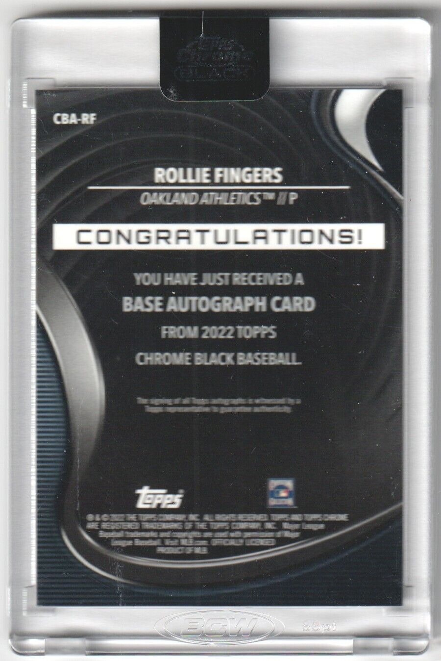 ROLLIE FINGERS 2022 Topps Chrome Black Autograph Auto Encased #CBA-RF ATHLETICS