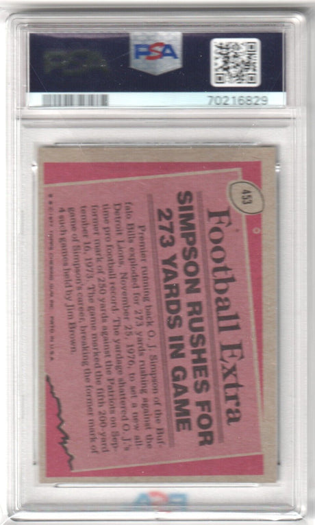 O.J. SIMPSON 1977 Topps Record Breaker #453 PSA 9 MINT - BILLS