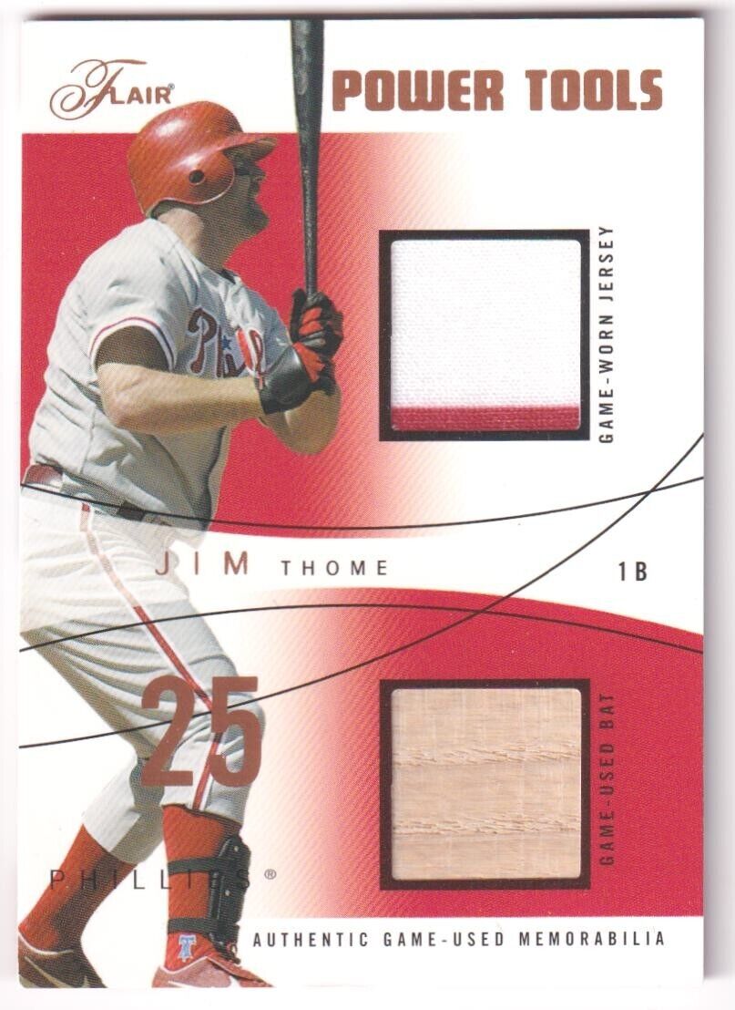 JIM THOME 2004 Fleer Flair Power Tools Dual Game Used Jersey Bat #/75 PHILLIES