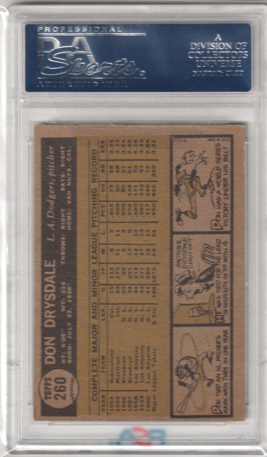 DON DRYSDALE 1961 Topps #260 PSA 6 EX-MT - DODGERS