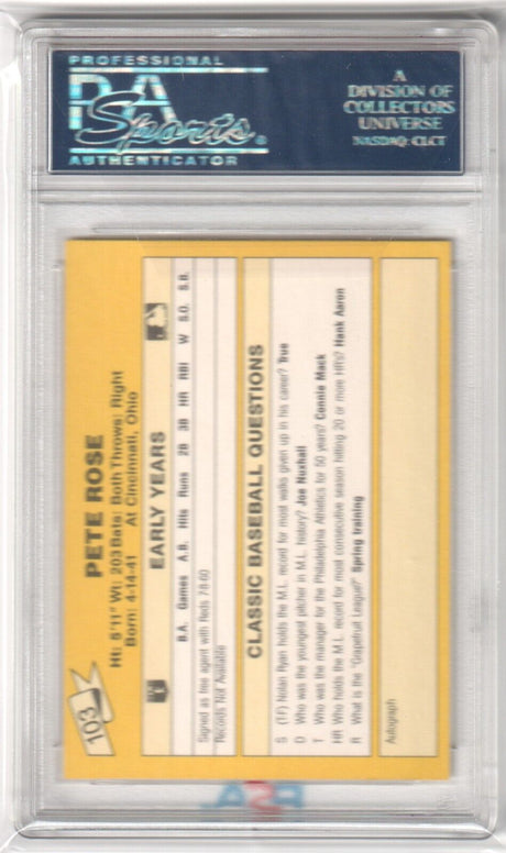 PETE ROSE 1987 Classic Travel Update Yellow Back PSA 10 GEM MINT - REDS