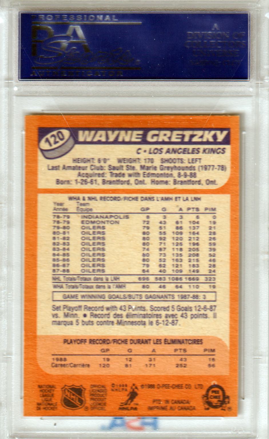 WAYNE GRETZKY 1988-89 O-Pee-Chee #120 PSA 9 MINT - KINGS