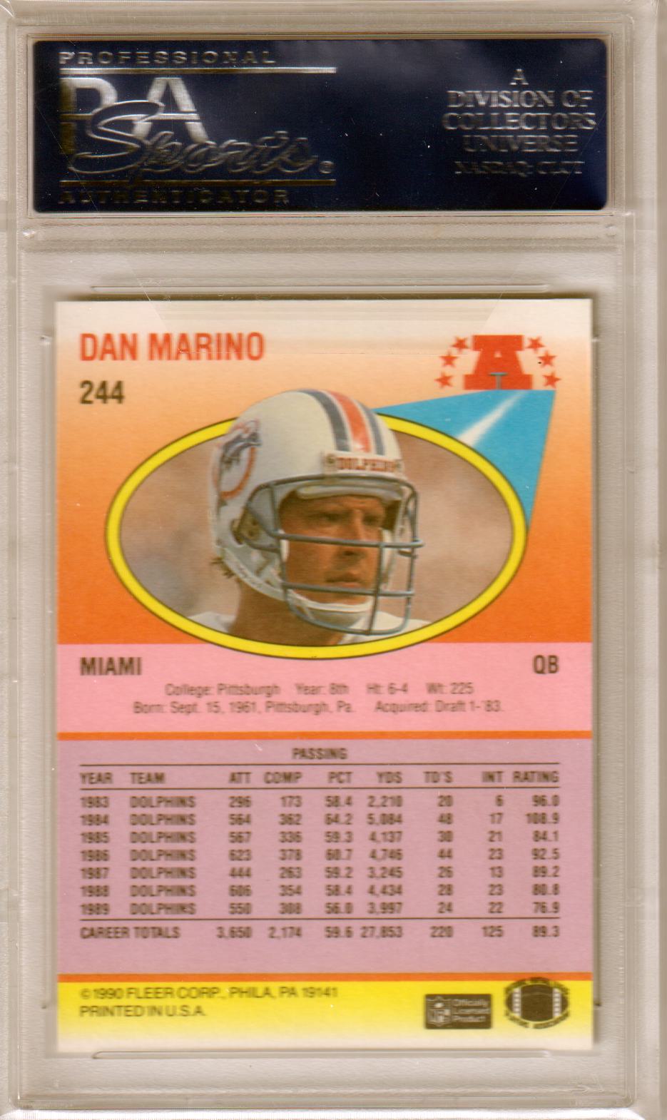 DAN MARINO 1990 Fleer #244 PSA 10 GEM MINT - DOLPHINS