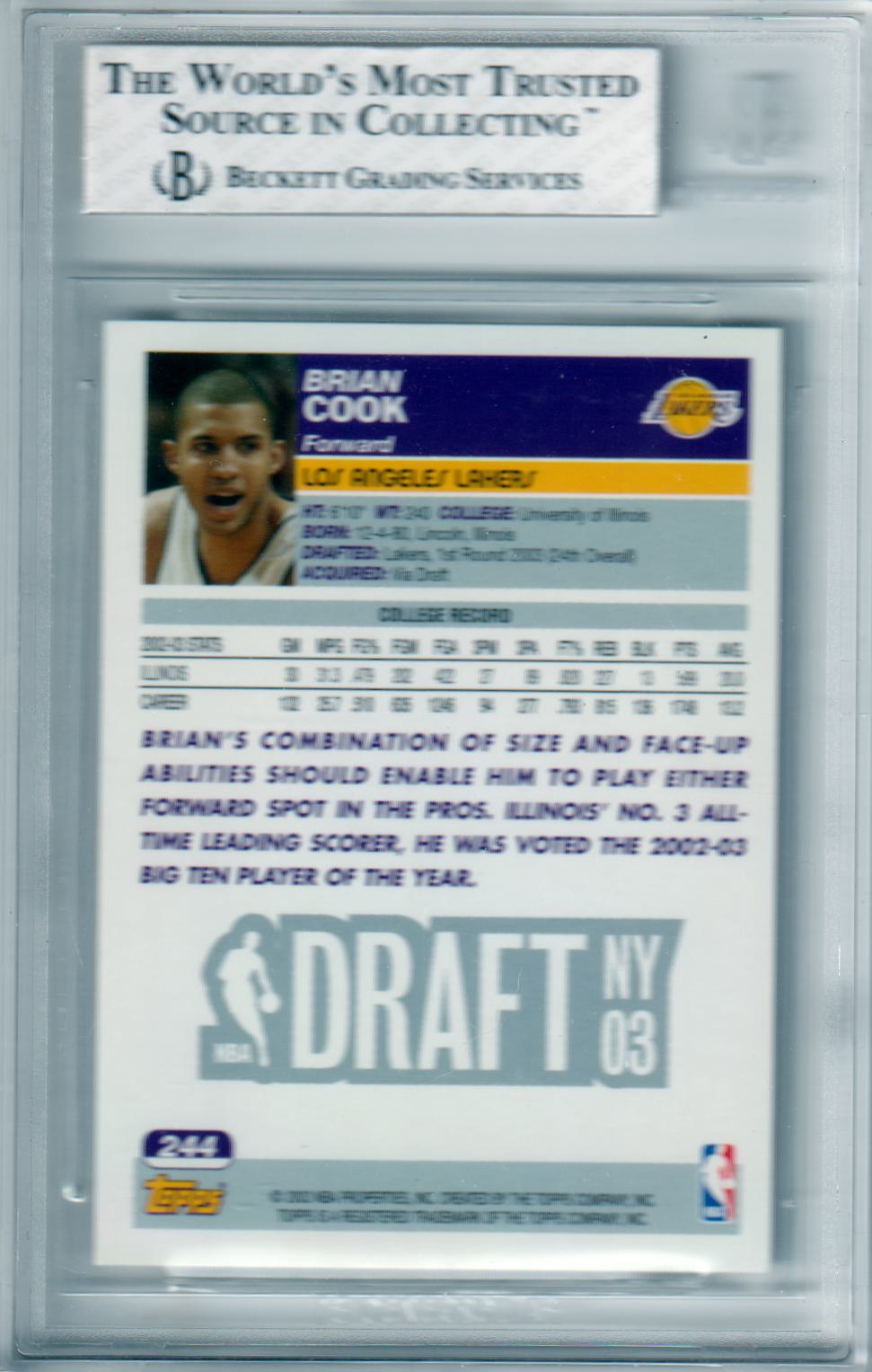 Brian Cook 2003-04 Topps RC Rookie #244 BGS 8 NM-MT - LAKERS