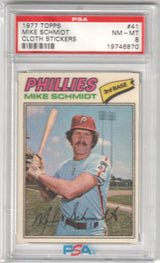 MIKE SCHMIDT 1977 Topps Cloth Stickers #41 PSA 8 NM - PHILLIES