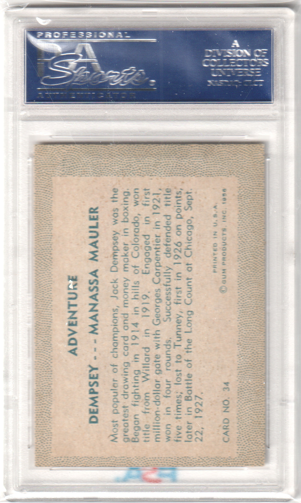 JACK DEMPSEY 1956 Adventure Manassa Mauler #34 PSA 8 NM-MT