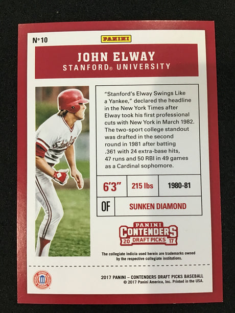 John Elway 2017 Panini Contenders Draft Picks Red /15 #10 SSP Cardinal