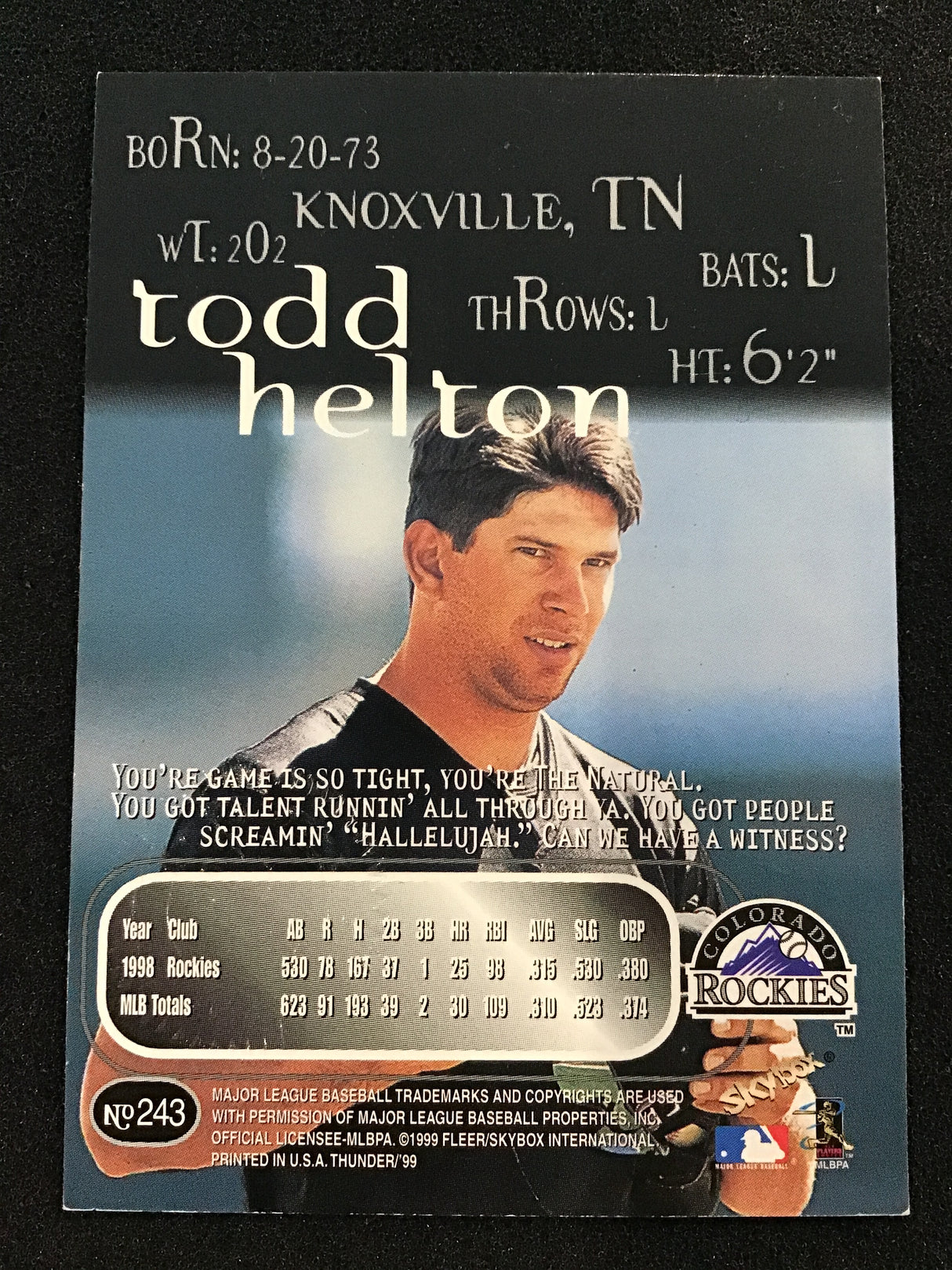 Todd Helton 1999 SkyBox Thunder Auto #243 Colorado Rockies