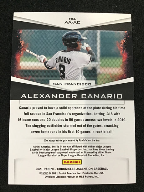 Alexander Canario 2021 Panini Chronicles Ascension Auto AA-AC Giants