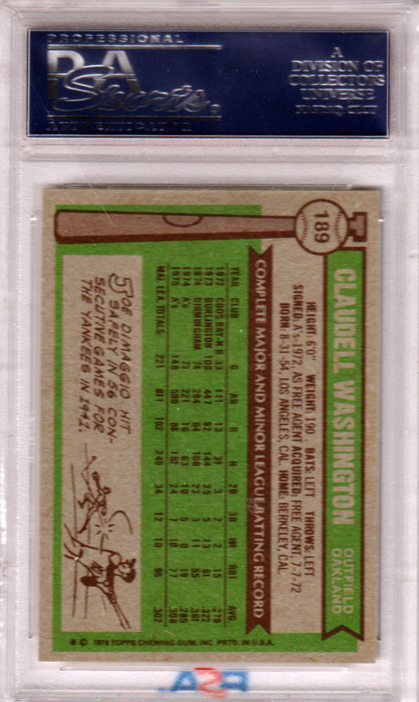 CLAUDELL WASHINGTON 1976 Topps #189 PSA 9 MINT - ATHLETICS