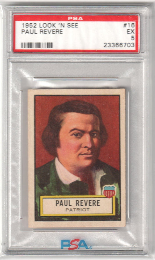 1952 Look 'N See Paul Revere #16 PSA 5 - Columbia Hobby - Sports Card Boxes - Toploaders - Card Savers