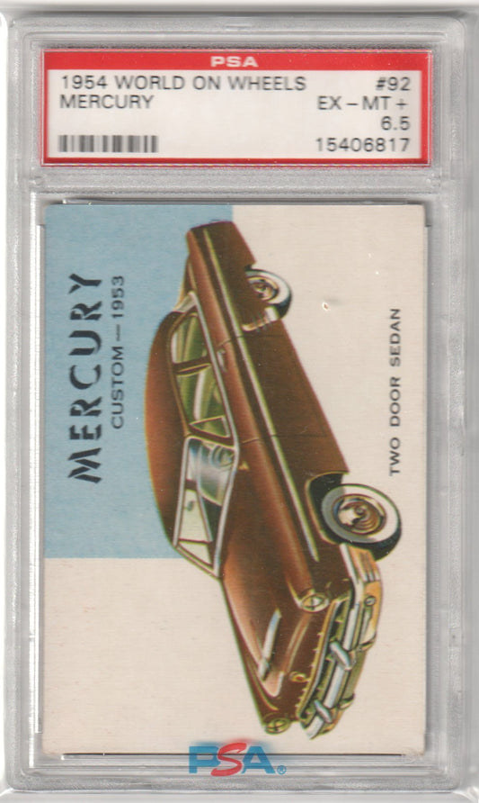 1954 World On Wheels Mercury #92 PSA 6.5 - Columbia Hobby - Sports Card Boxes - Toploaders - Card Savers