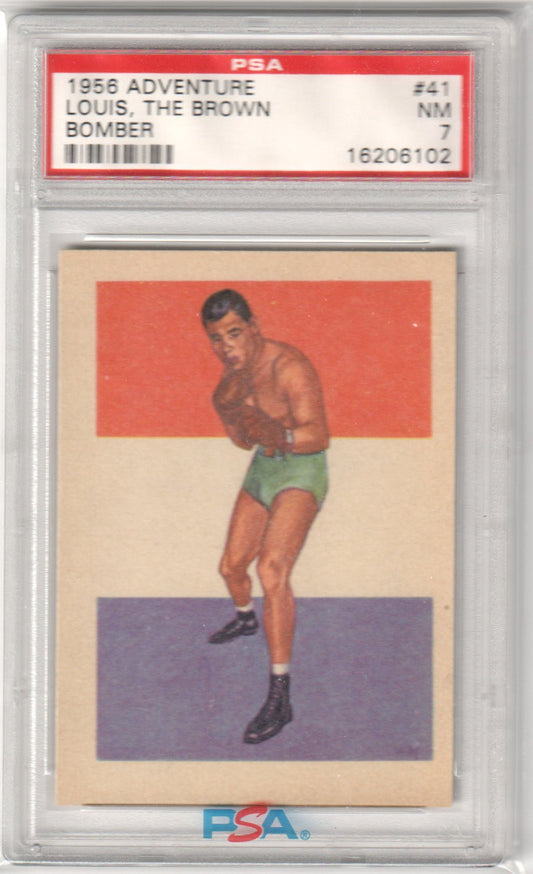 1956 Adventure Bomber Louis, The Brown #41 PSA 7 NM - Columbia Hobby - Sports Card Boxes - Toploaders - Card Savers