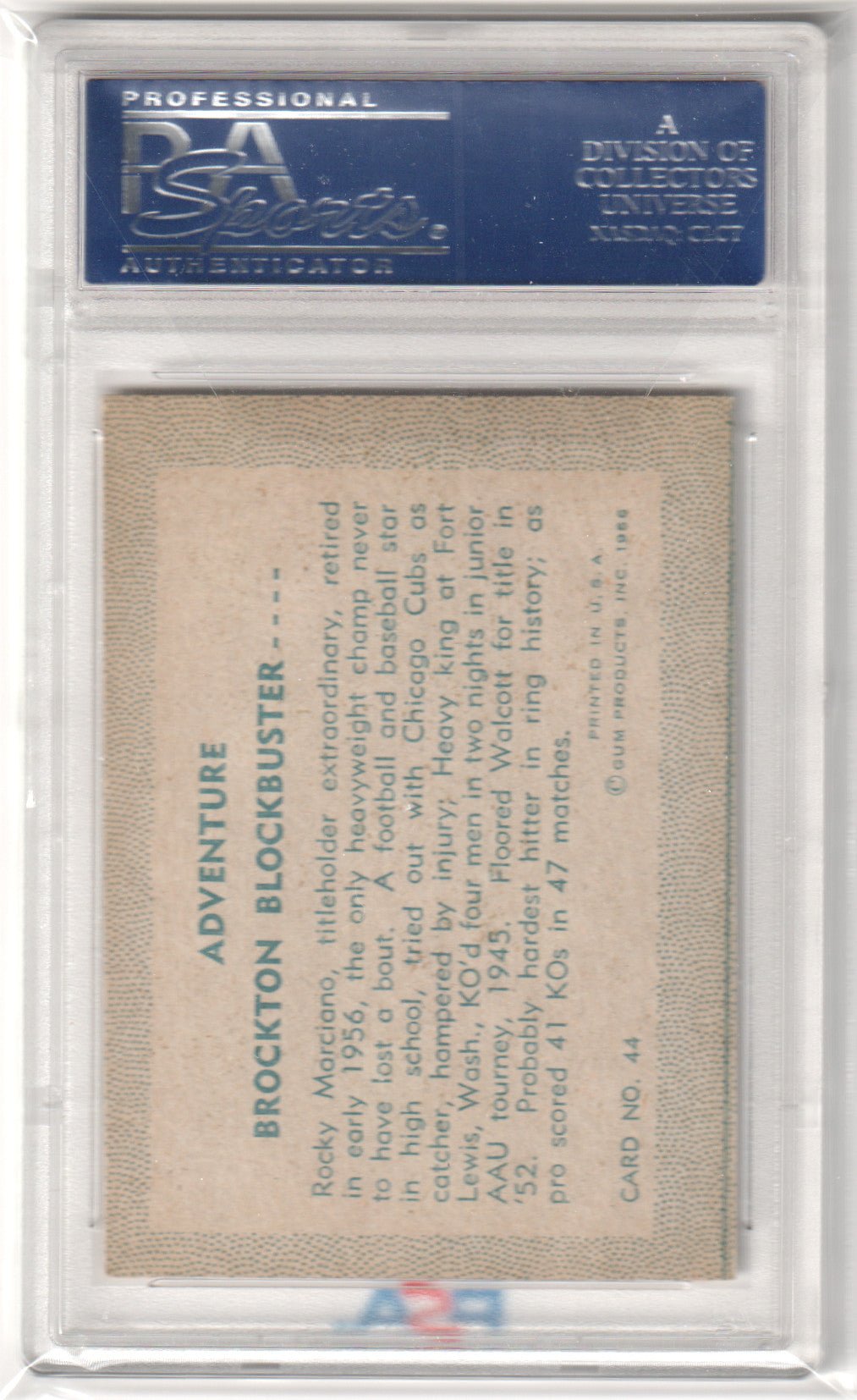 1956 Adventure Brockton Blockbuster Rocky Marciano #44 PSA 8 NM - MT - Columbia Hobby - Sports Card Boxes - Toploaders - Card Savers