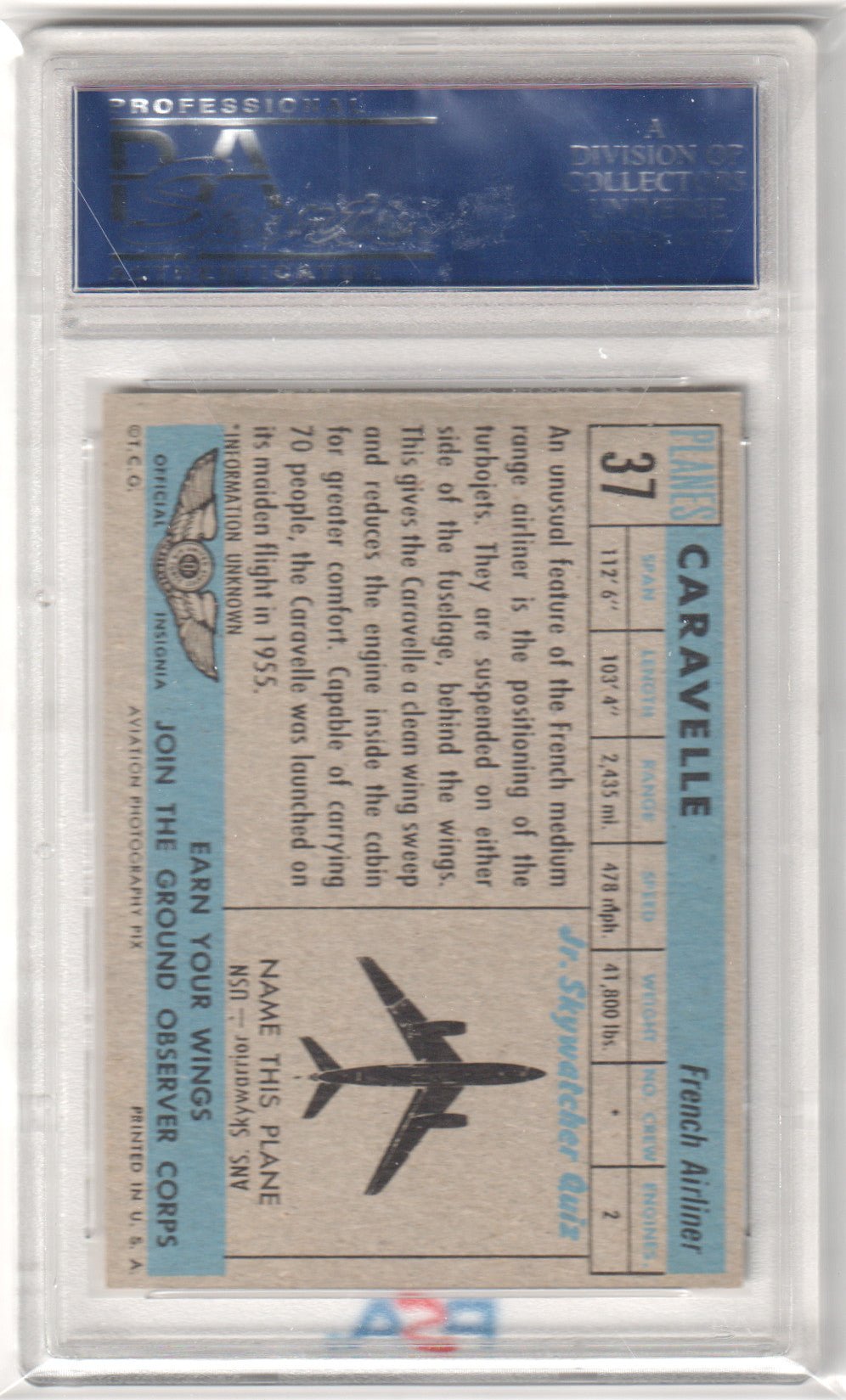 1957 Planes Blue Back Caravelle #37 PSA 7 NM - Columbia Hobby - Sports Card Boxes - Toploaders - Card Savers