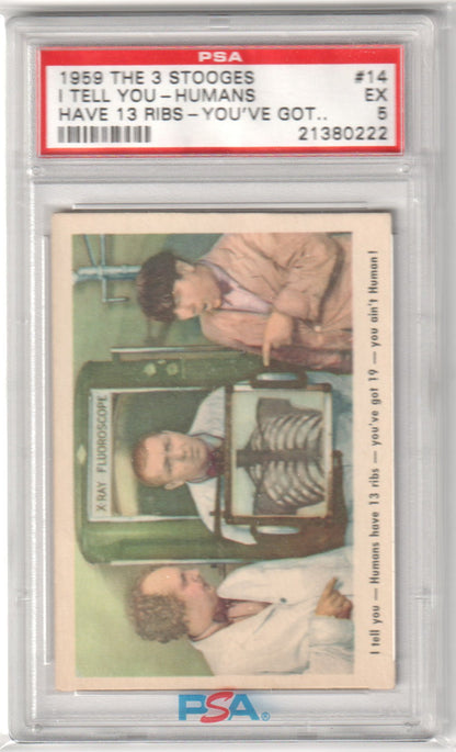 1959 The 3 Stooges I Tell You - Humans #14 PSA 5 - Columbia Hobby - Sports Card Boxes - Toploaders - Card Savers