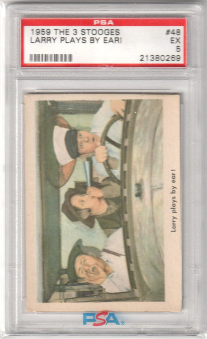 1959 The 3 Stooges Larry Plays By Ear! #48 PSA 5 - Columbia Hobby - Sports Card Boxes - Toploaders - Card Savers