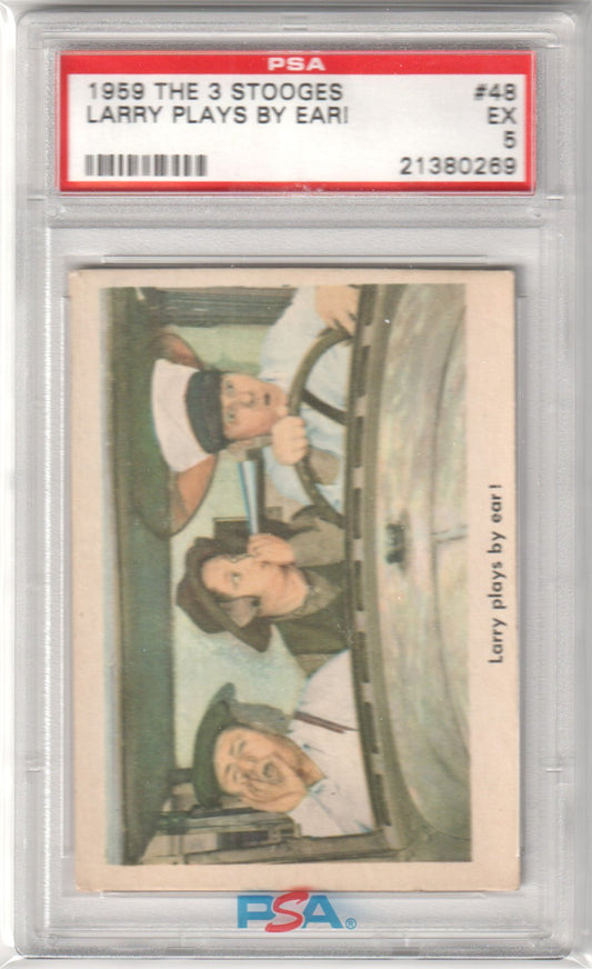 1959 The 3 Stooges Larry Plays By Ear! #48 PSA 5 - Columbia Hobby - Sports Card Boxes - Toploaders - Card Savers