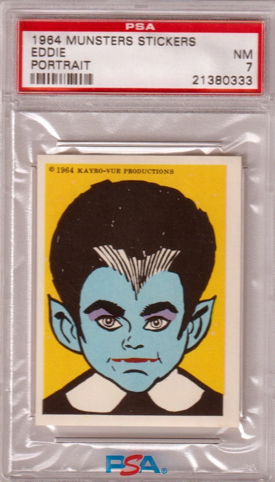 1964 MUNSTERS STICKERS Eddie Portrait Graded PSA 7 NM - Columbia Hobby - Sports Card Boxes - Toploaders - Card Savers