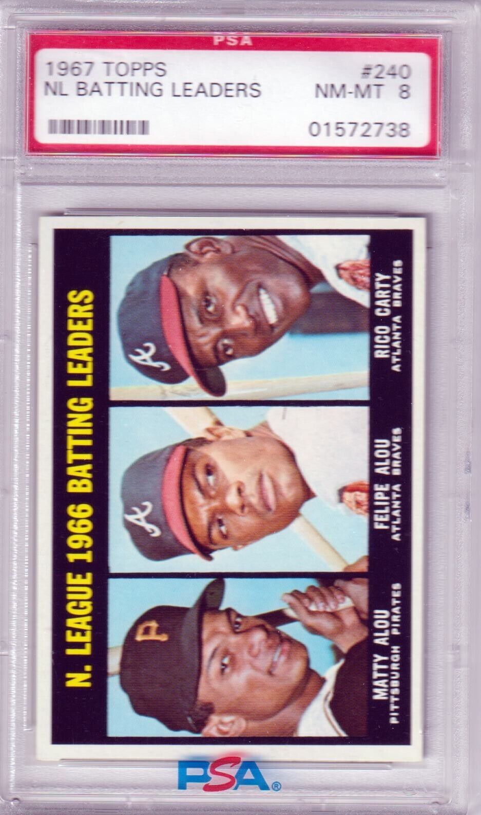 1967 Topps Batting Leaders Matty Alou Felipe Rico Carty #240 PSA 8 NM - MT - Columbia Hobby - Sports Card Boxes - Toploaders - Card Savers