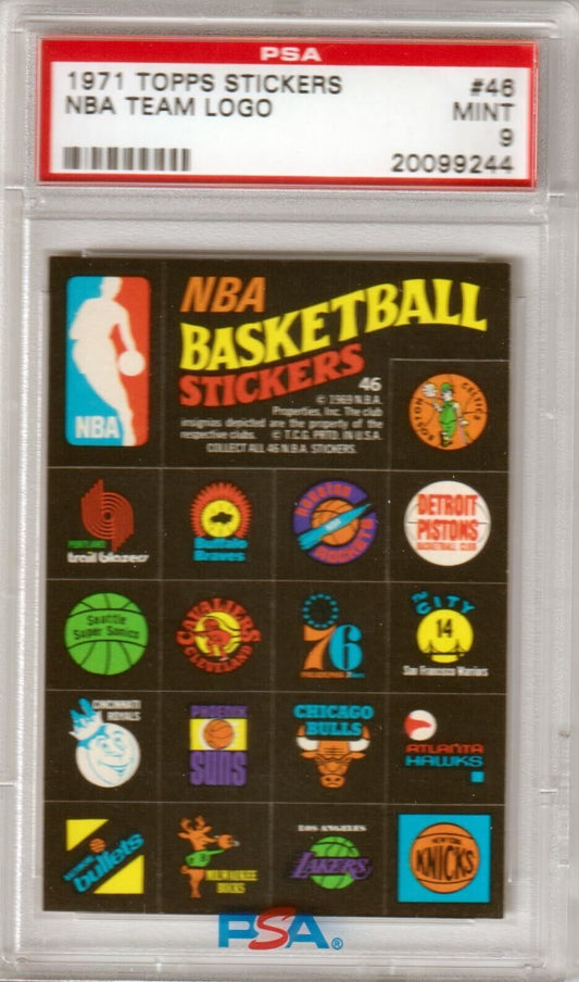 1971 Topps Stickers Basketball #46 NBA Team Logo PSA 9 MINT - Columbia Hobby - Sports Card Boxes - Toploaders - Card Savers