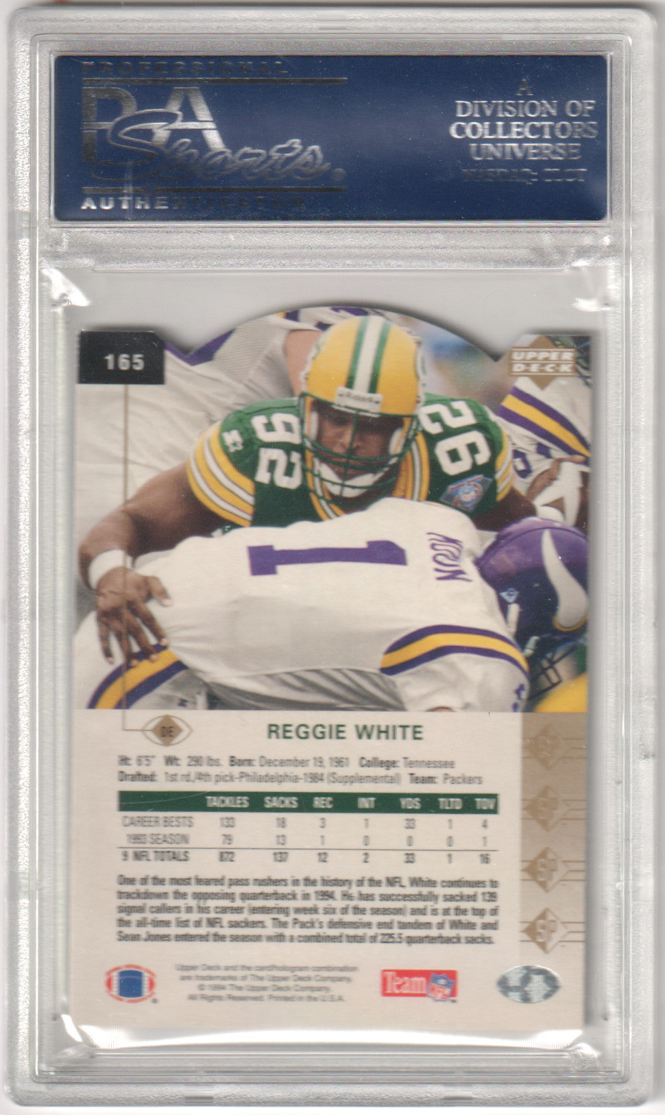 REGGIE WHITE 1994 Upper Deck SP #165 Die Cut PSA 10 GEM MINT - PACKERS