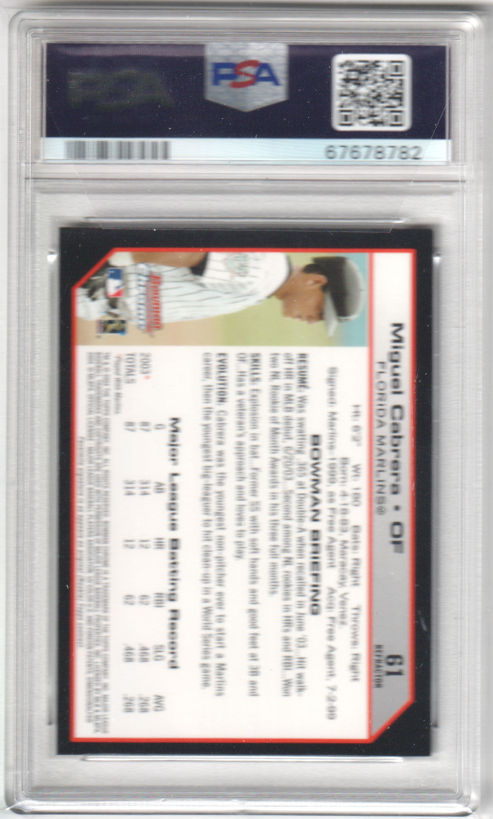 MIGUEL CABRERA 2004 Bowman Chrome #61 Refractor PSA 9 MINT - TIGERS Pop 9