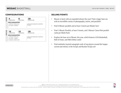 2019 - 20 Panini Mosaic Basketball 8 - Pack Blaster Box - Columbia Hobby - Sports Card Boxes - Toploaders - Card Savers