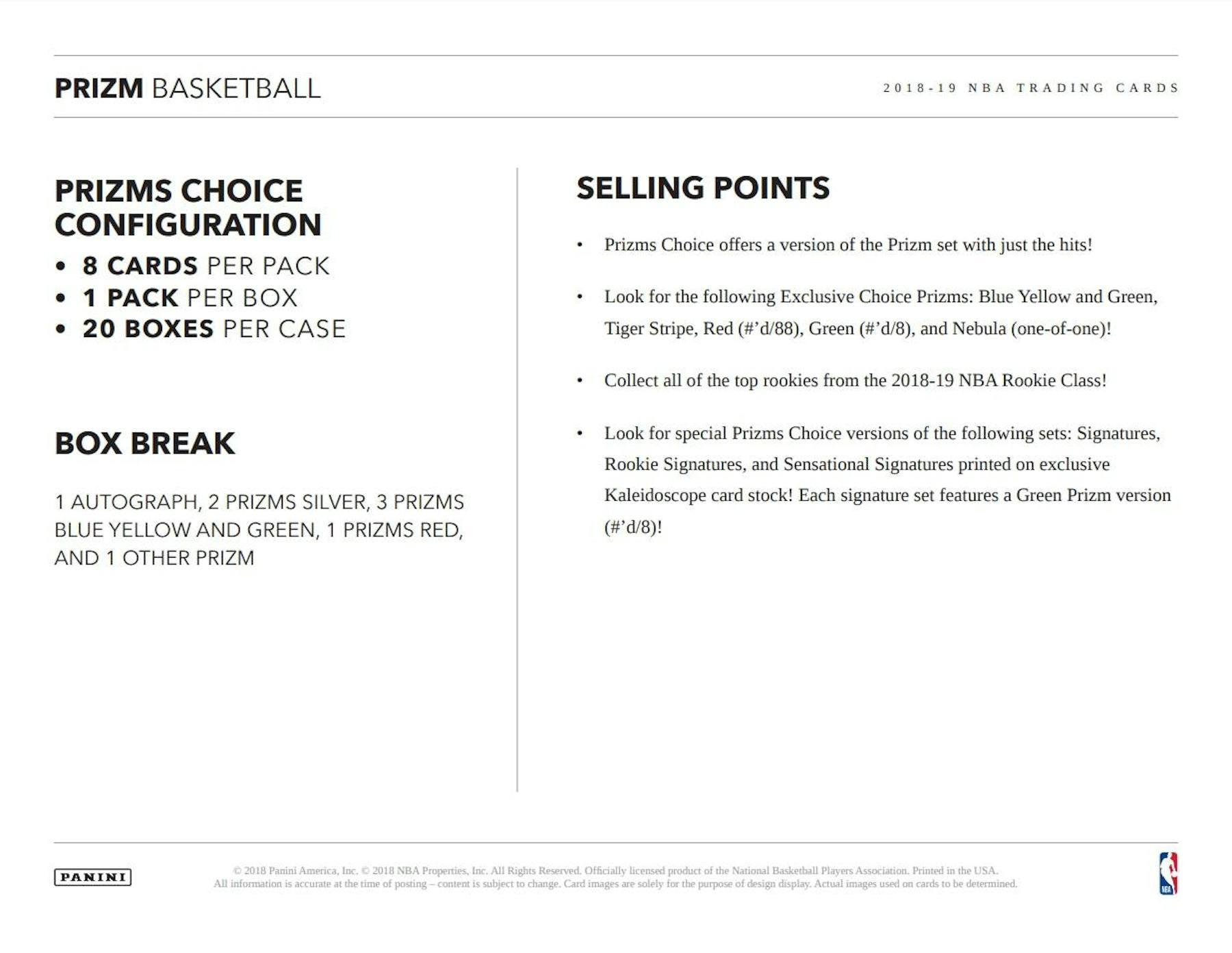 2019 - 20 Panini Prizm Choice Basketball Hobby Box - Columbia Hobby - Sports Card Boxes - Toploaders - Card Savers