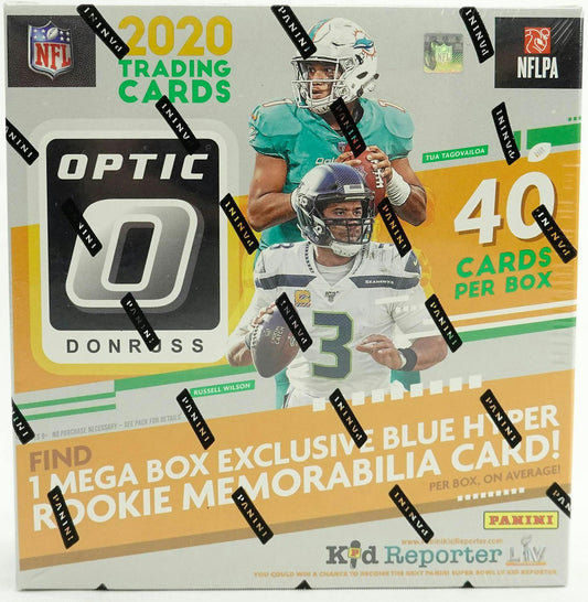 2020 Panini Donruss Optic Football Mega Box (Blue Hyper Parallels) - Columbia Hobby - Sports Card Boxes - Toploaders - Card Savers