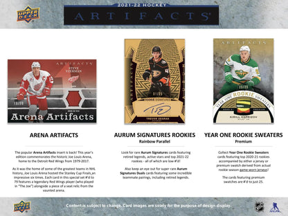 2021 - 22 Upper Deck Artifacts Hockey Hobby Box - Columbia Hobby - Sports Card Boxes - Toploaders - Card Savers