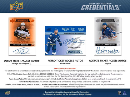 2021 - 22 Upper Deck Credentials Hockey Hobby Box - Columbia Hobby - Sports Card Boxes - Toploaders - Card Savers