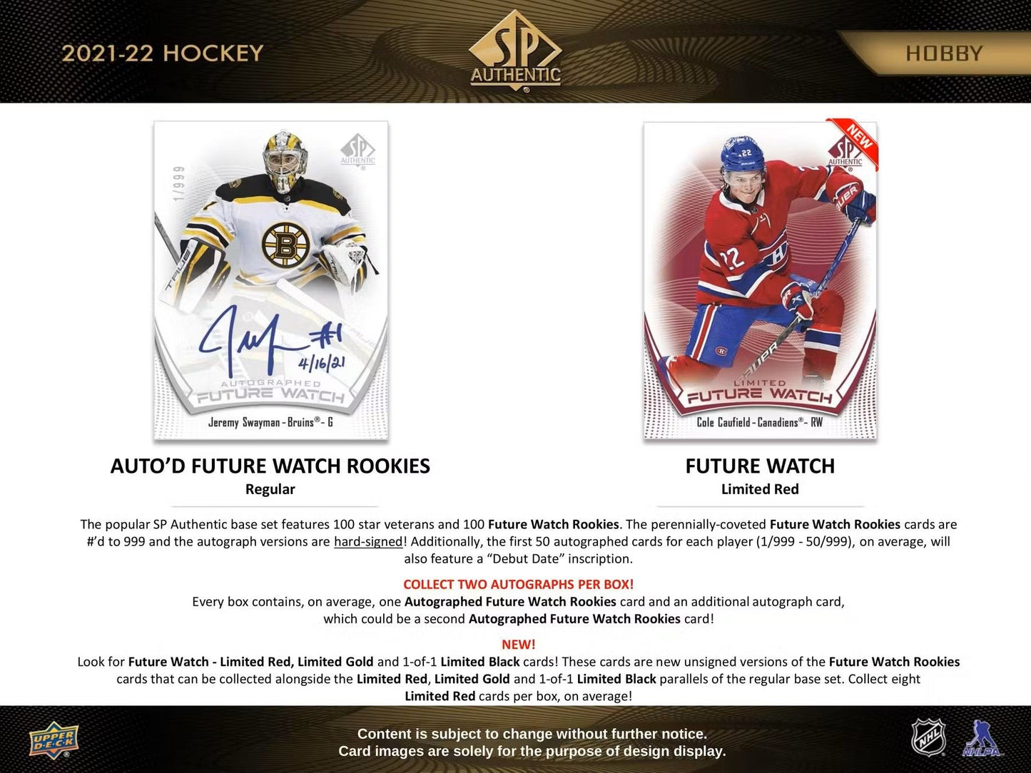 2021 - 22 Upper Deck SP Authentic Hockey Hobby Box - Columbia Hobby - Sports Card Boxes - Toploaders - Card Savers