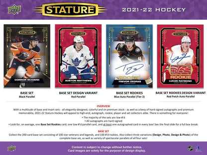 2021 - 22 Upper Deck Stature Hockey Hobby Box - Columbia Hobby - Sports Card Boxes - Toploaders - Card Savers