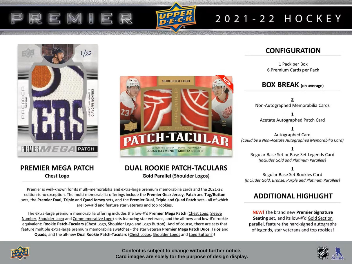 2021/22 Upper Deck Premier Hockey Hobby Box