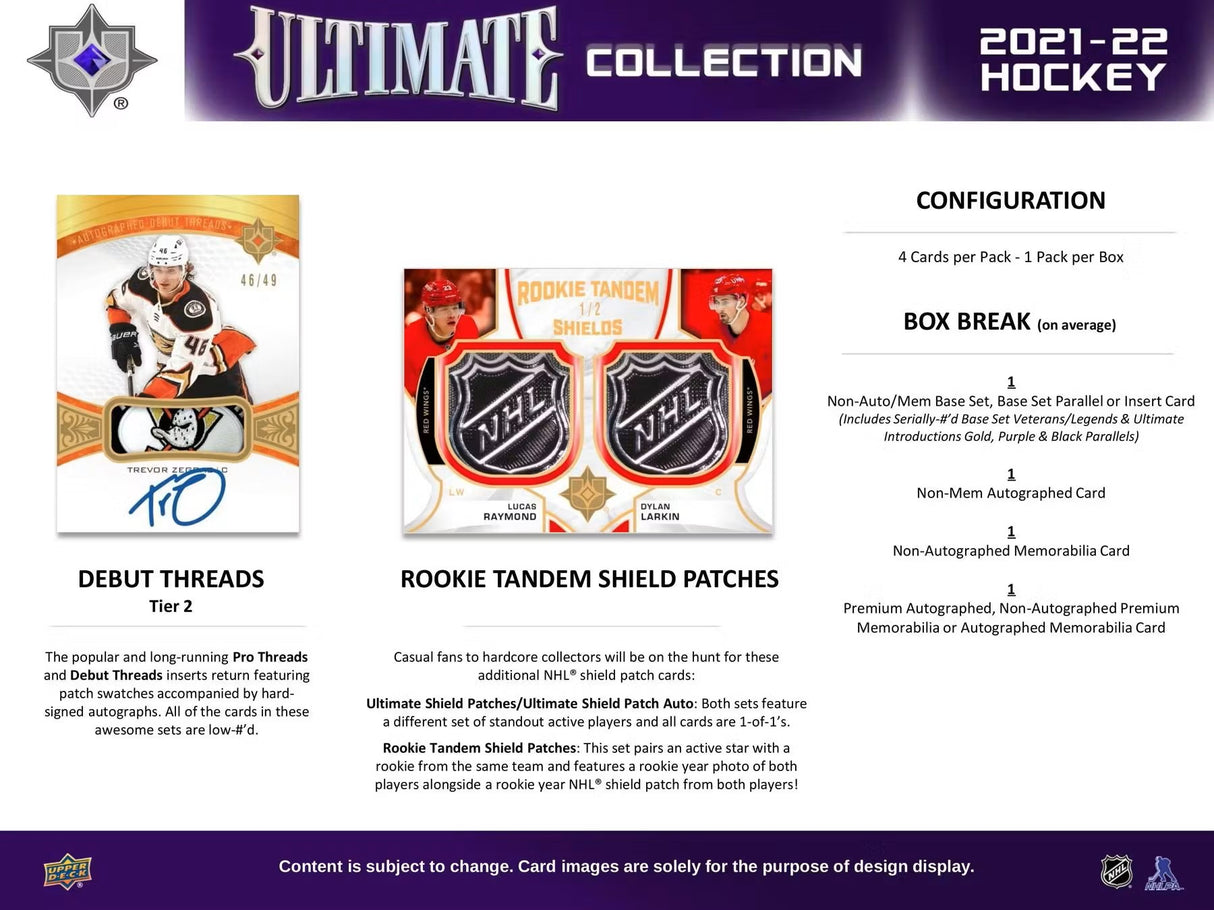 2021-22 Upper Deck Ultimate Collection Hockey Hobby Box