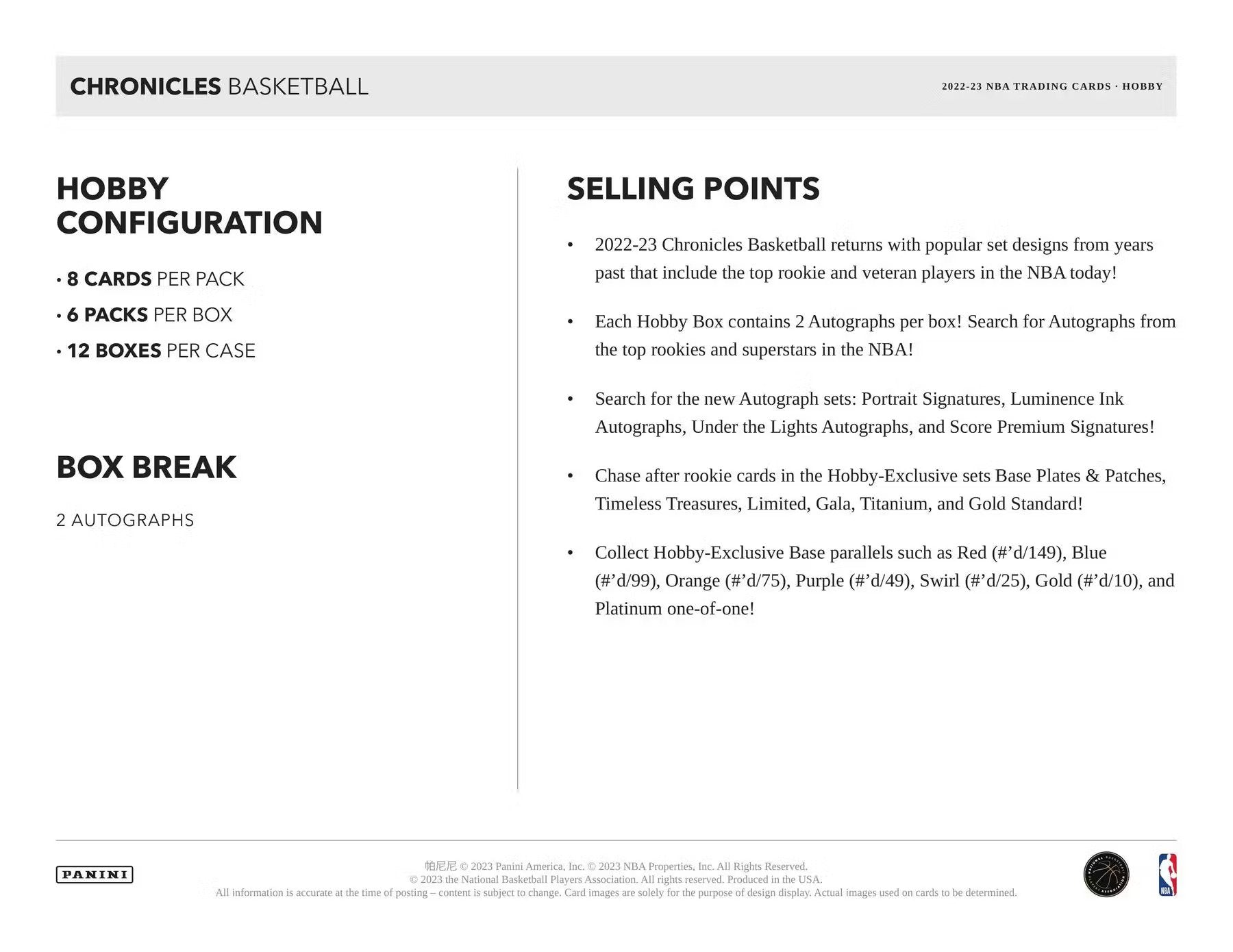 2022 - 23 Panini Chronicles Basketball Hobby Box - Columbia Hobby - Sports Card Boxes - Toploaders - Card Savers