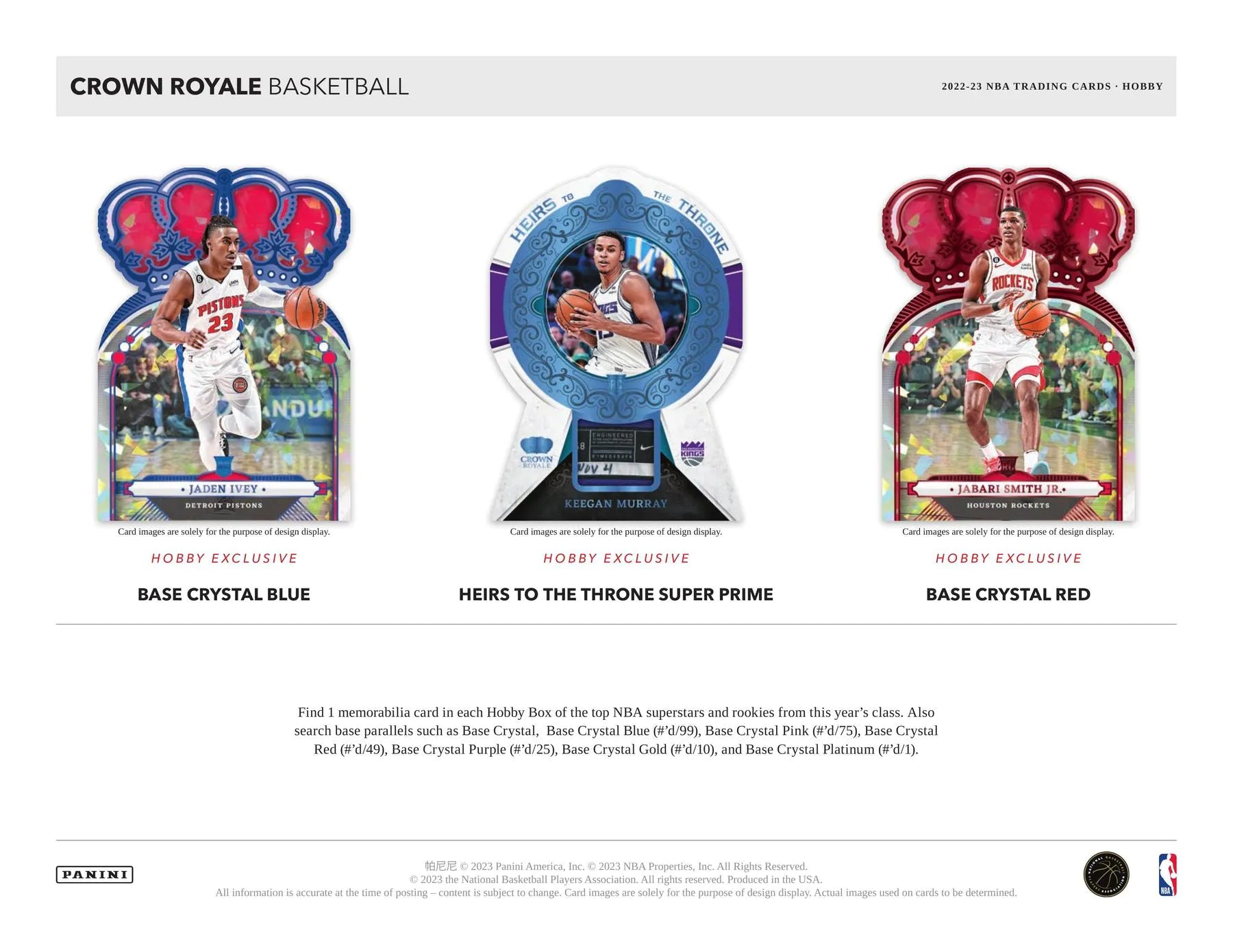 2022 - 23 Panini Crown Royale Basketball Hobby Box - Columbia Hobby - Sports Card Boxes - Toploaders - Card Savers