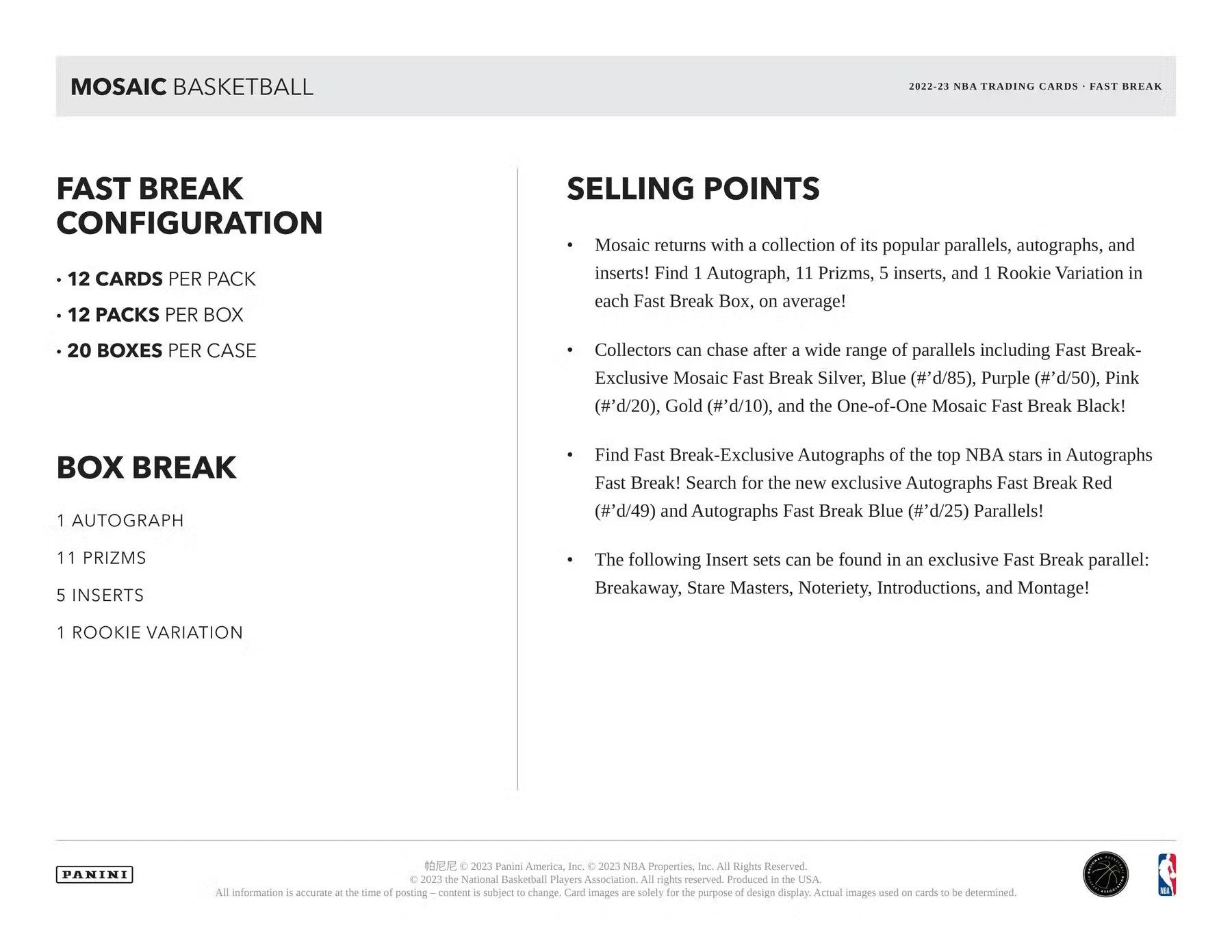2022 - 23 Panini Mosaic Basketball Fast Break Box - Columbia Hobby - Sports Card Boxes - Toploaders - Card Savers