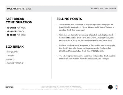 2022 - 23 Panini Mosaic Basketball Fast Break Box - Columbia Hobby - Sports Card Boxes - Toploaders - Card Savers