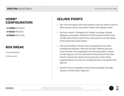 2022 - 23 Panini Spectra Basketball Hobby Box - Columbia Hobby - Sports Card Boxes - Toploaders - Card Savers