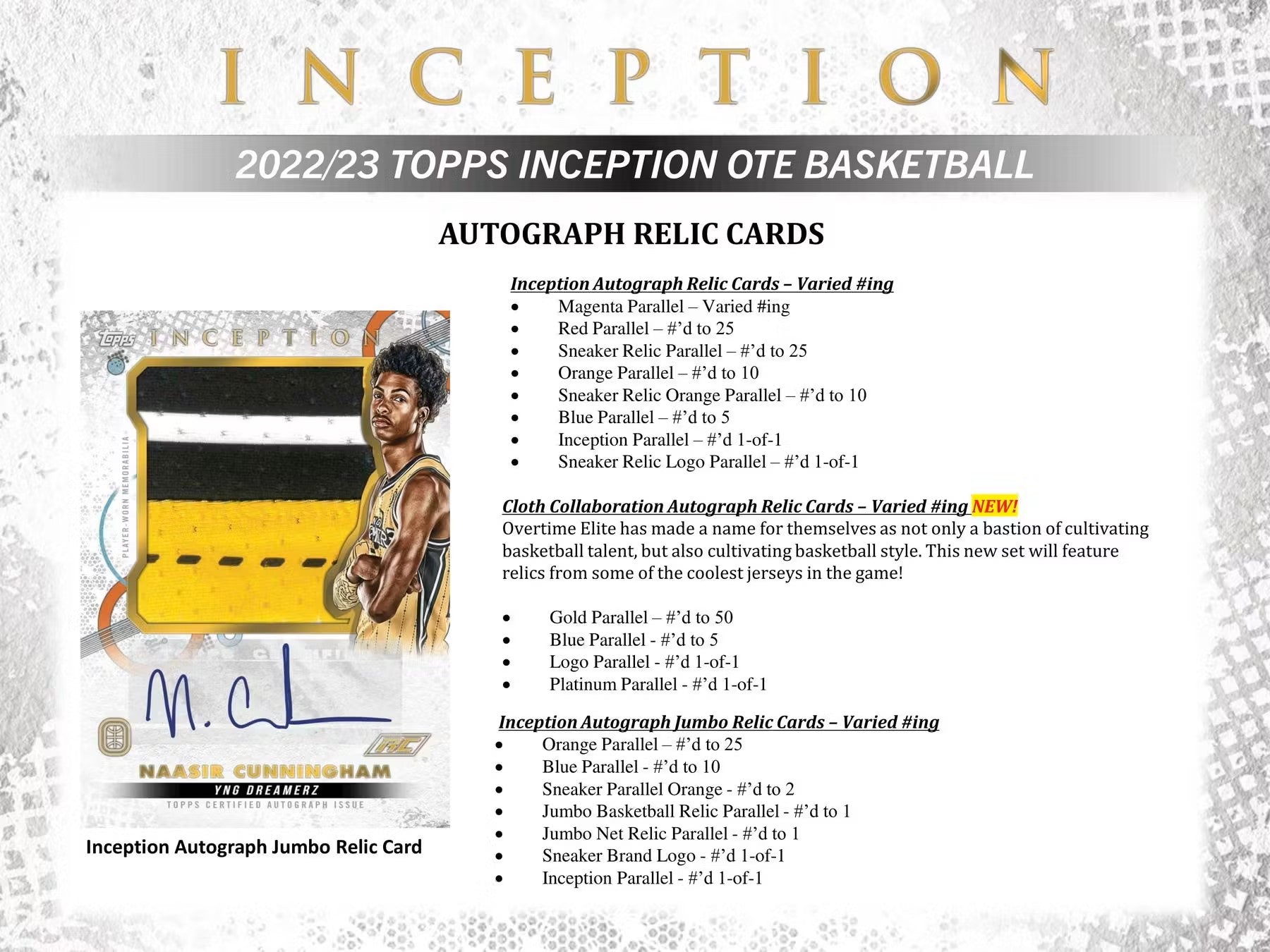 2022 - 23 Topps Inception Overtime Elite Basketball Hobby Box - Columbia Hobby - Sports Card Boxes - Toploaders - Card Savers