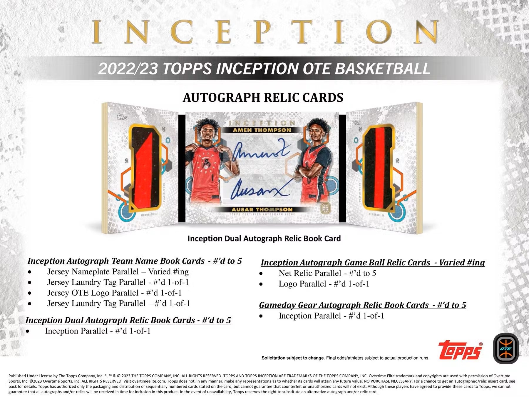 2022 - 23 Topps Inception Overtime Elite Basketball Hobby Box - Columbia Hobby - Sports Card Boxes - Toploaders - Card Savers