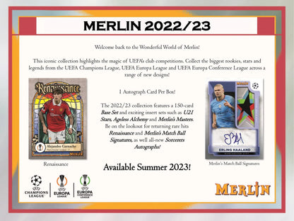 2022 - 23 Topps UEFA Club Competitions Merlin Chrome Soccer Hobby Box - Columbia Hobby - Sports Card Boxes - Toploaders - Card Savers